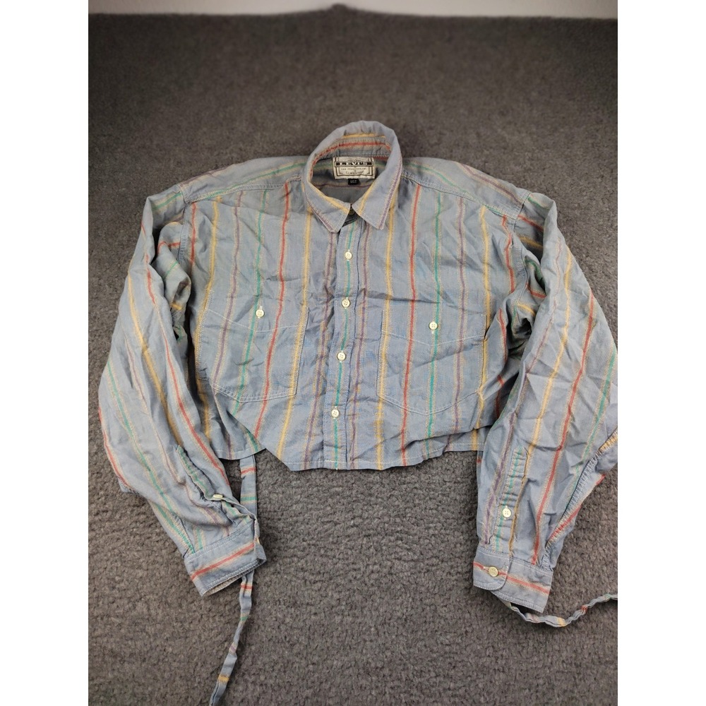 VTG Levis Crop Top Button Up Shirt Striped Blue Tie Back Small Cowgirl Rodeo